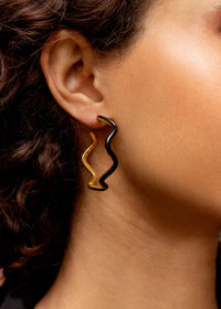 Flow creole earrings gilded in fine gold and enamel - Black