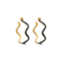 Flow creole earrings gilded in fine gold and enamel - Black