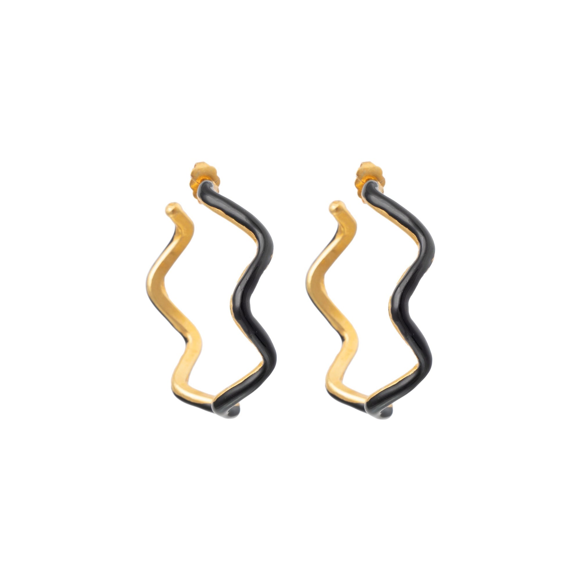 Flow creole earrings gilded in fine gold and enamel - Black