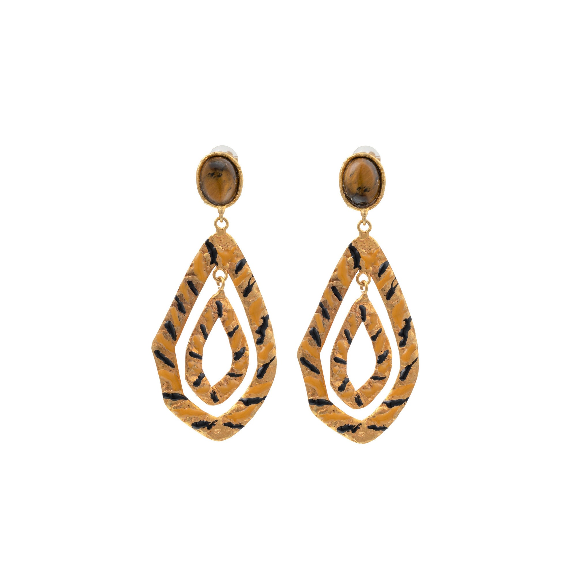 Earrings Bianca gilded with fine gold and Tiger Eye - Brown