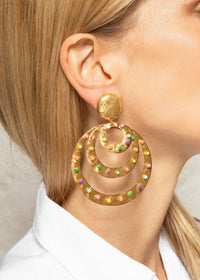 Cosmos clip-on earrings gilded in fine gold and enamel - Multicolor