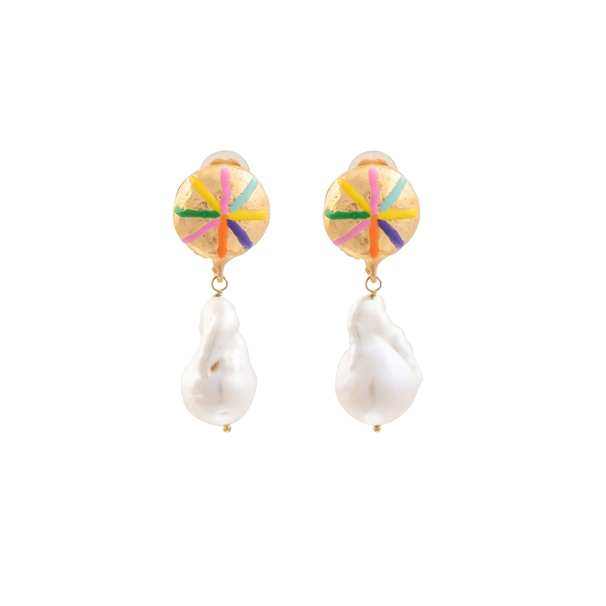 Boucles d'oreilles à clips Arsty Baroque dorées à l'or fin et perles - Enamel