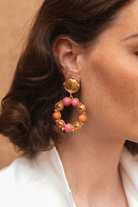Boucles d'oreilles à clips Flower Candies dorées à l'or fin et émail - Rose