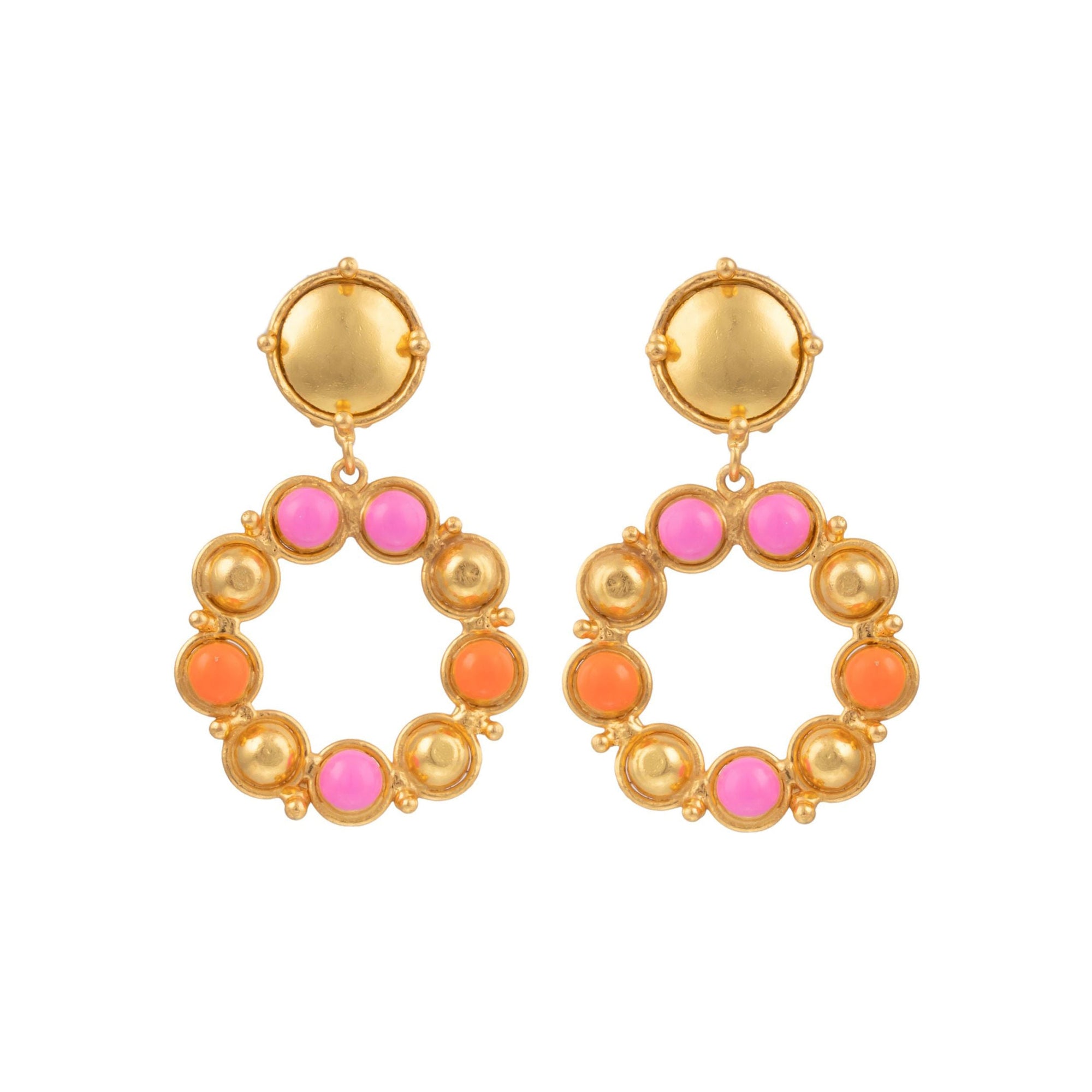 Boucles d'oreilles à clips Flower Candies dorées à l'or fin et émail - Rose