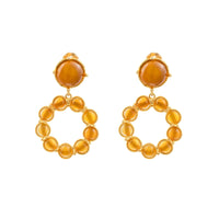 Boucles d'oreilles à clips Flower Candies dorées à l'or fin et Onyx - Jaune