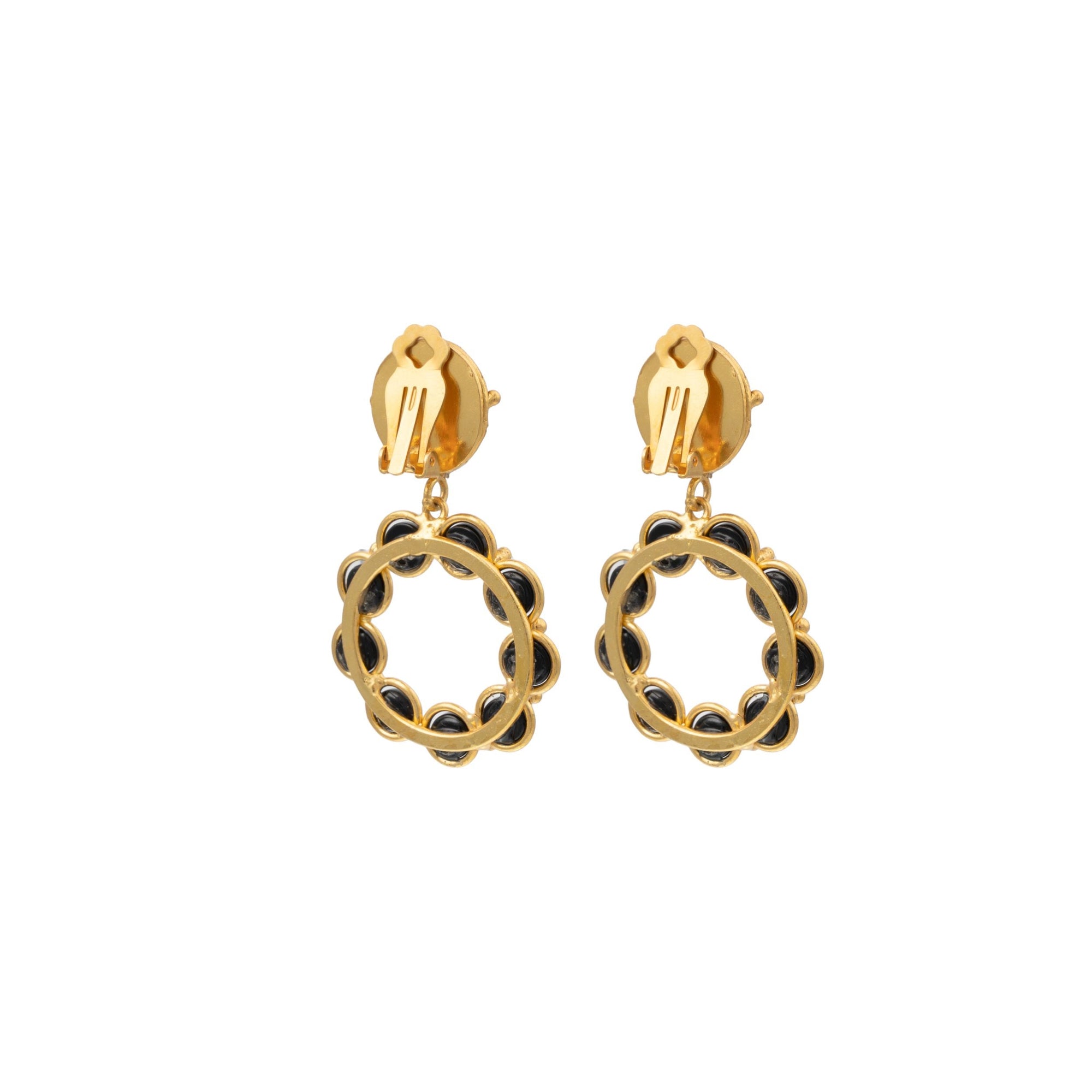 Boucles d'oreilles à clips Flower Candies dorées à l'or fin et Onyx - Noir