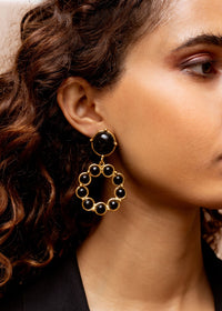 Boucles d'oreilles à clips Flower Candies dorées à l'or fin et Onyx - Noir