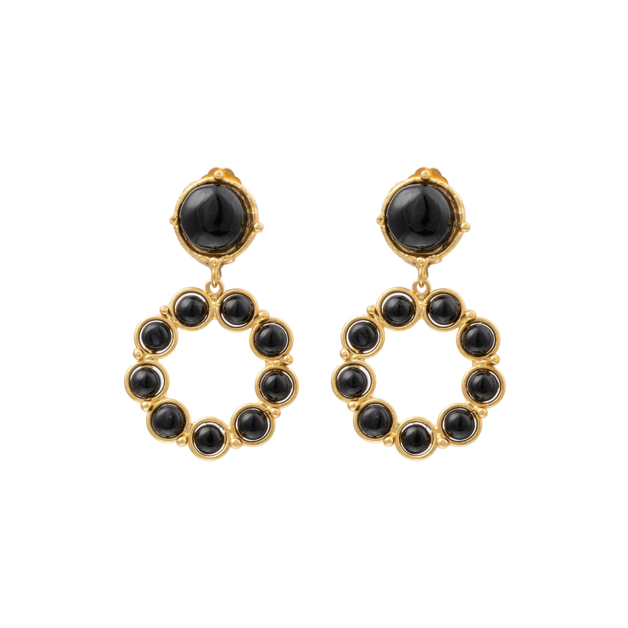 Boucles d'oreilles à clips Flower Candies dorées à l'or fin et Onyx - Noir