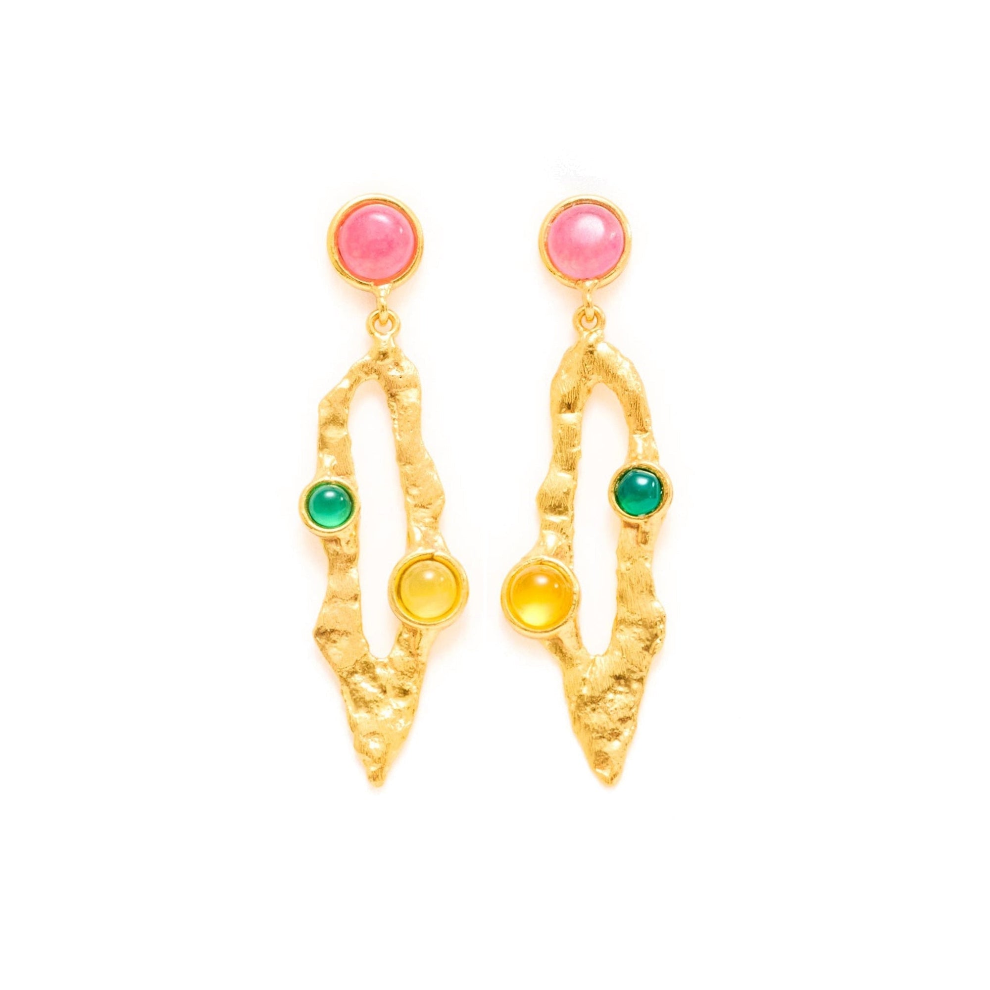 Boucles d'oreilles Lava dorées à l'or fin et multipierres - Rose