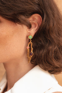 Boucles d'oreilles Lava dorées à l'or fin et multipierres - Rose