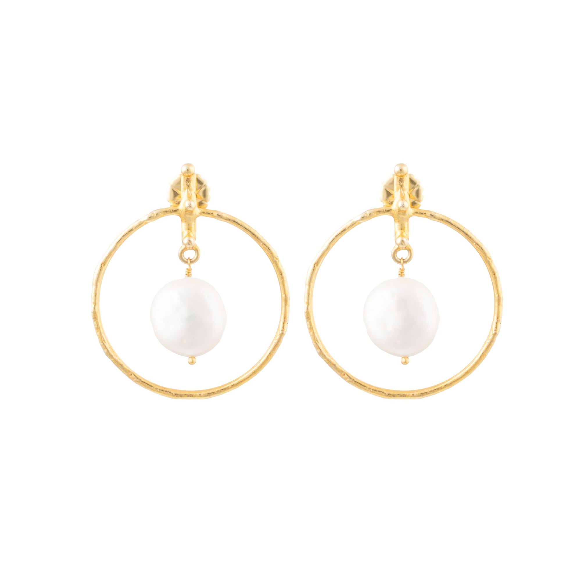 Boucles d'oreilles Loved dorées à l'or fin et perles - Doré