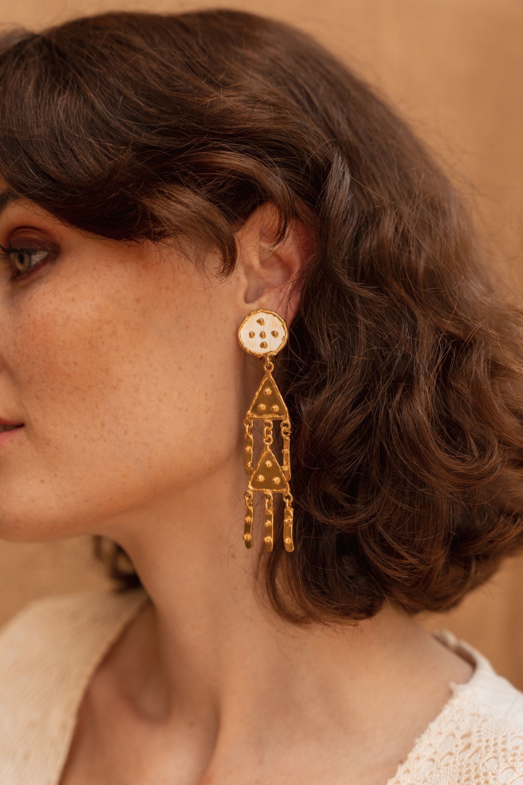 Voodoo clip-on earrings, gold-plated - Gold-plated