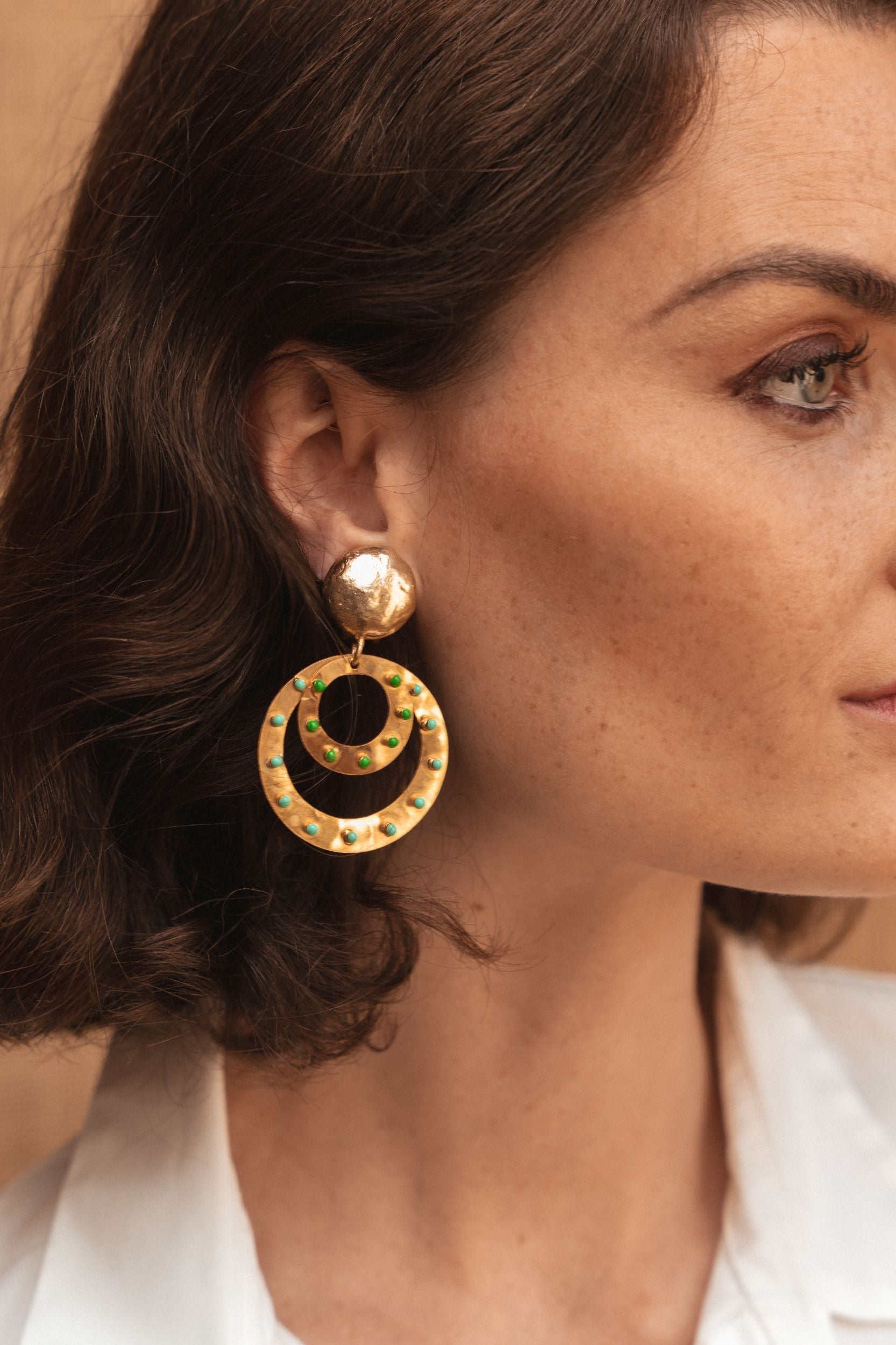 Cosmos clip on earrings fine gold plating and enamel - Green & Turquoise