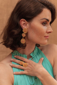 Ring Spirale L gilded in fine gold and Jade - Pink Jade