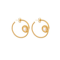 Boucles d'oreilles créoles Spirale Créole dorées à l'or fin et perles - Blanc