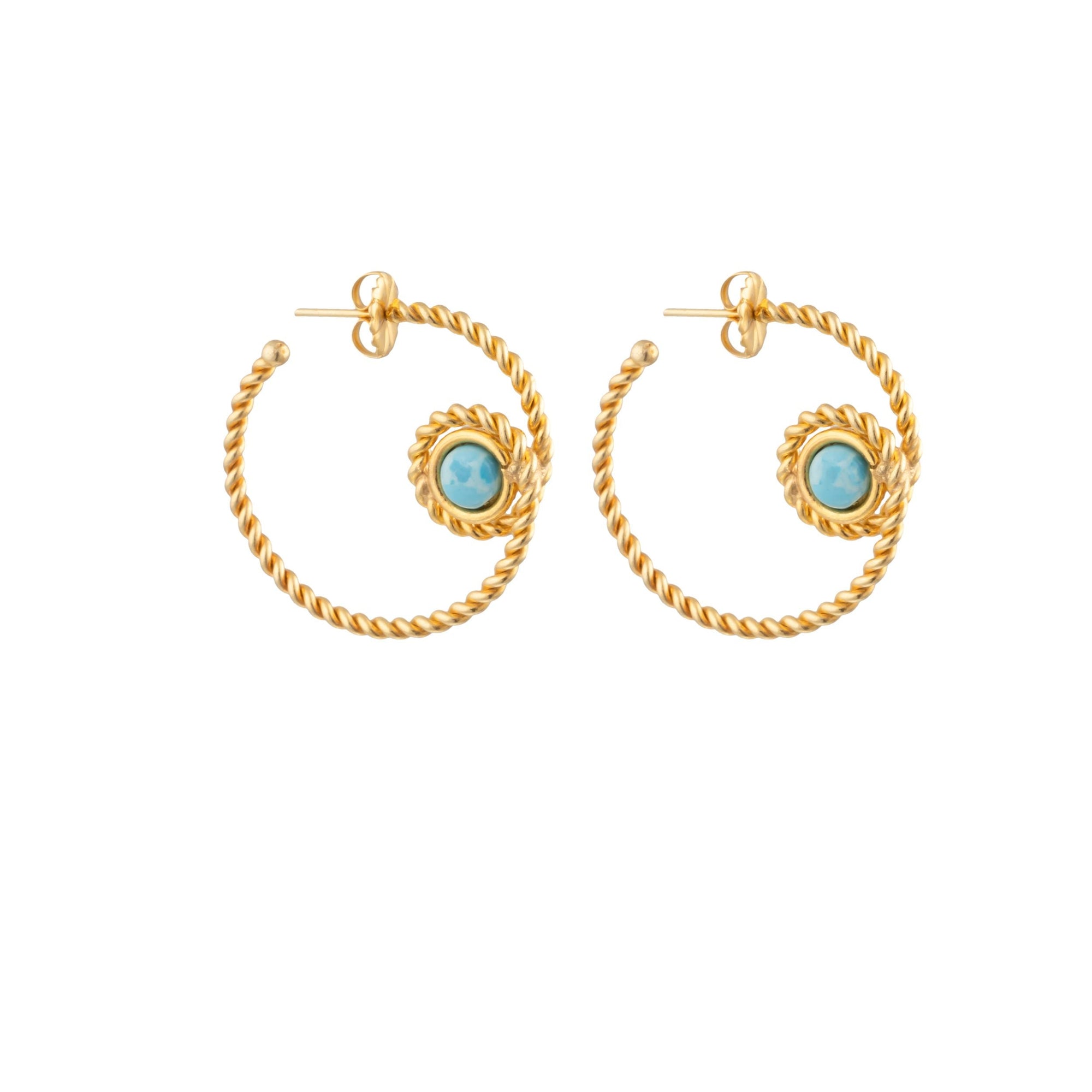 Spirale creole earrings Fine gold-plated with Larimar - Blue