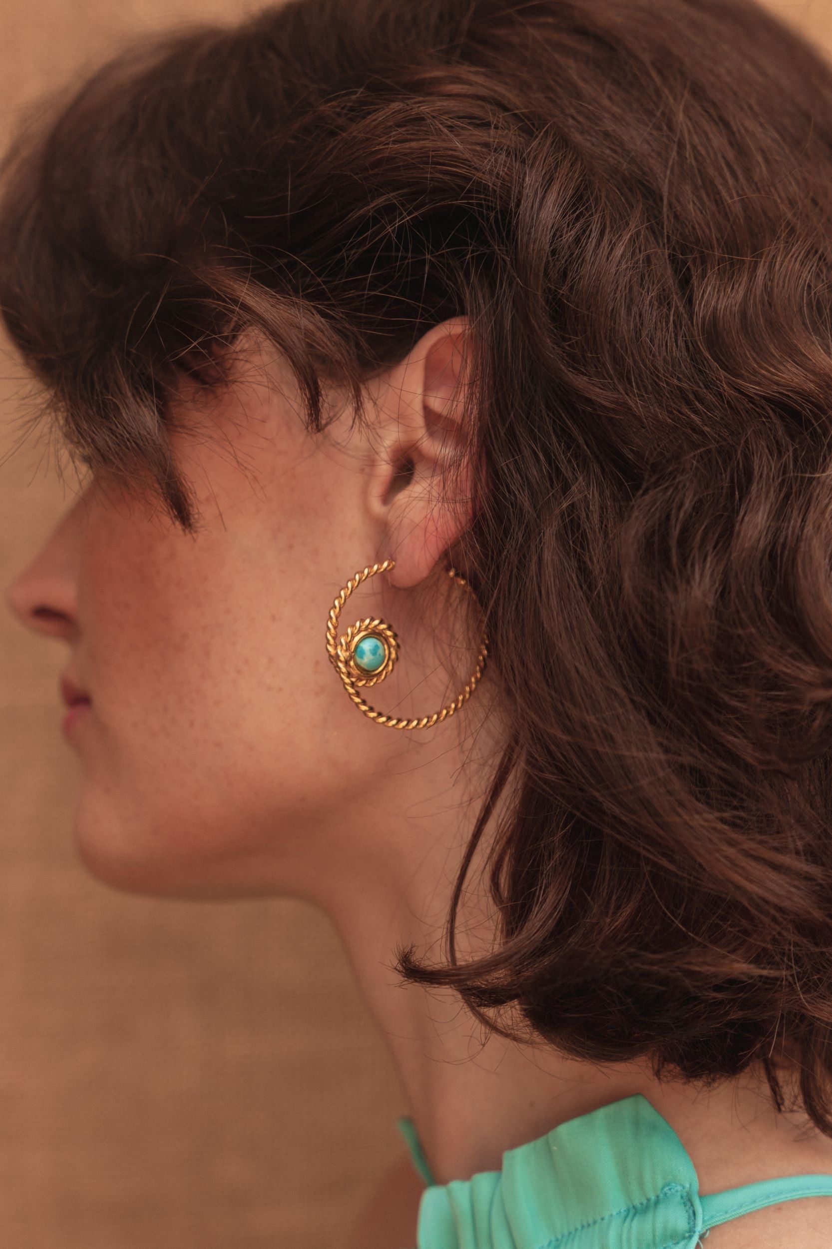 Spirale creole earrings Fine gold-plated with Larimar - Blue