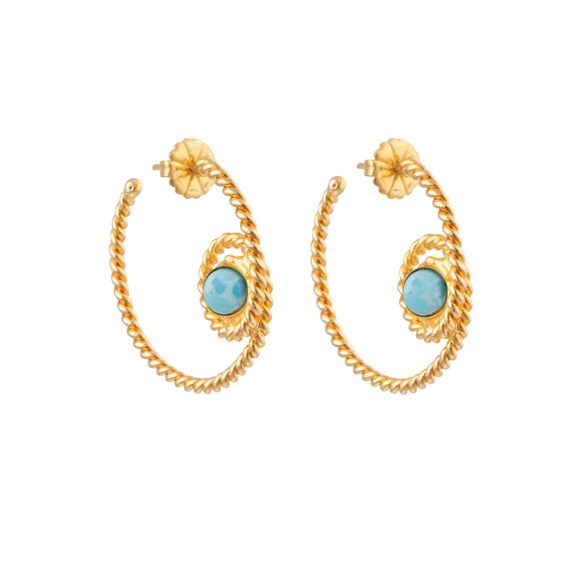 Spirale creole earrings Fine gold-plated with Larimar - Blue
