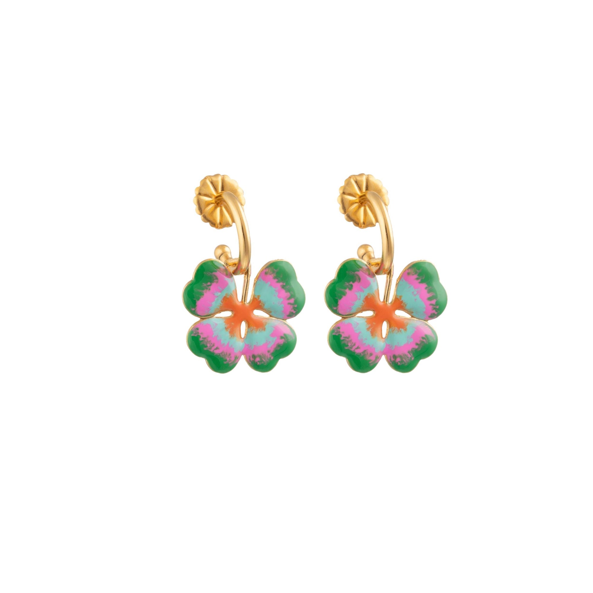 Boucles d'oreilles Lucky dorées à l'or fin et émail - Multicolor