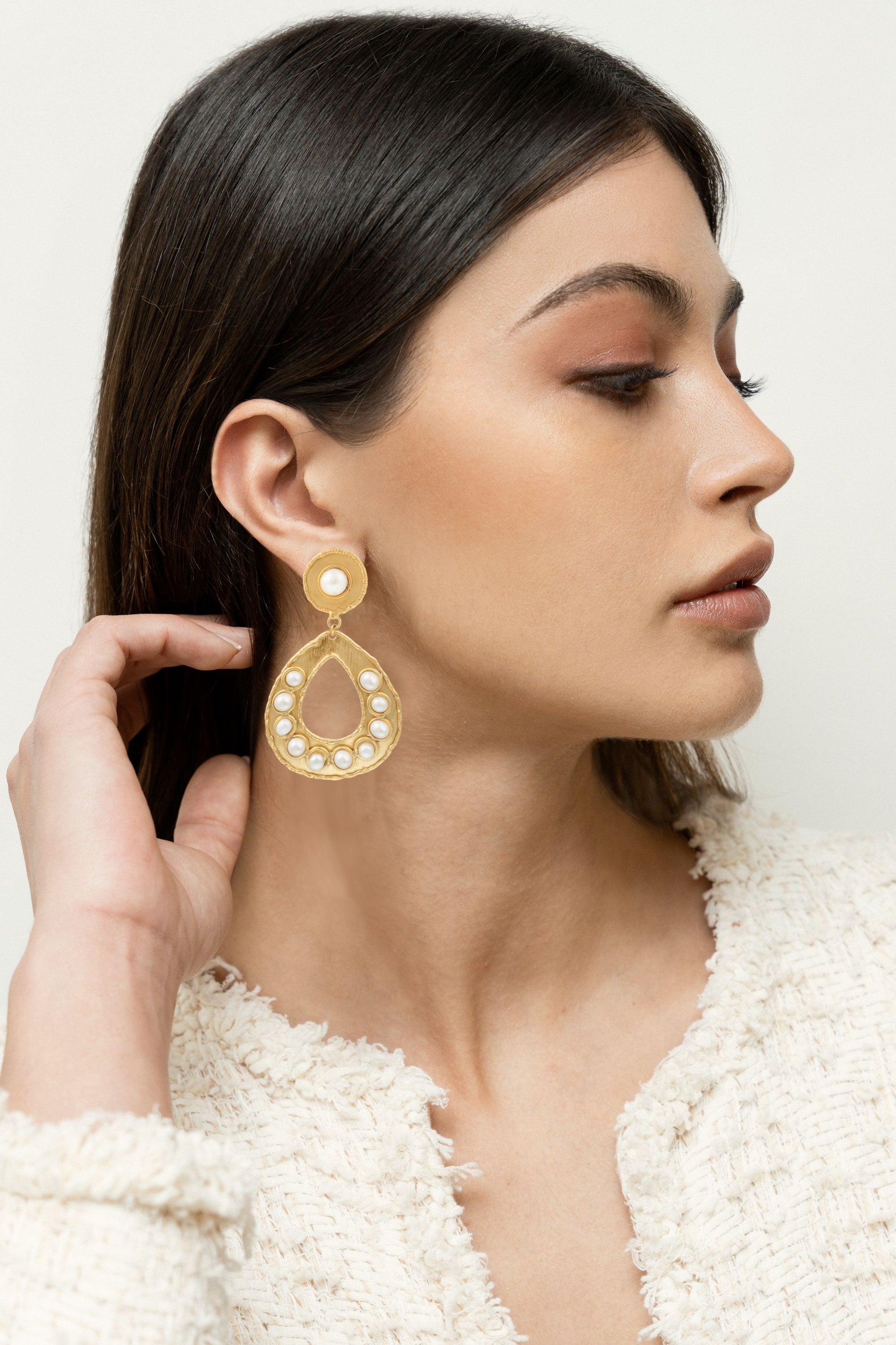 Thalita gold-plated and pearls earrings - White
