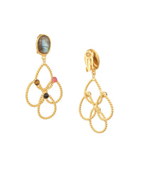 Boucles d'oreilles à clips Arabesque dorées à l'or fin et multipierres - Multicolor