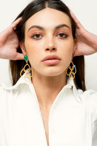 Multi-stone fine gold-plated Arabesque clip-on earrings - Multicolor