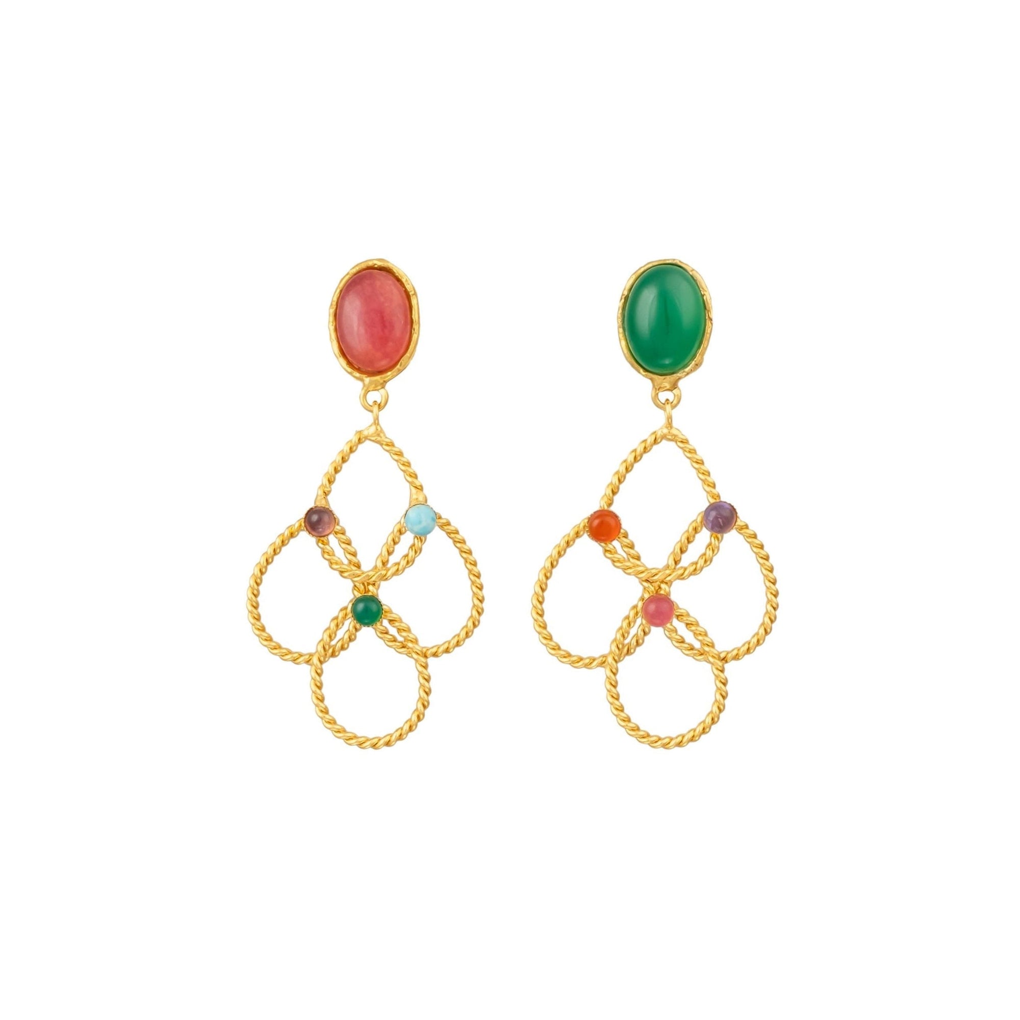 Multi-stone fine gold-plated Arabesque clip-on earrings - Multicolor