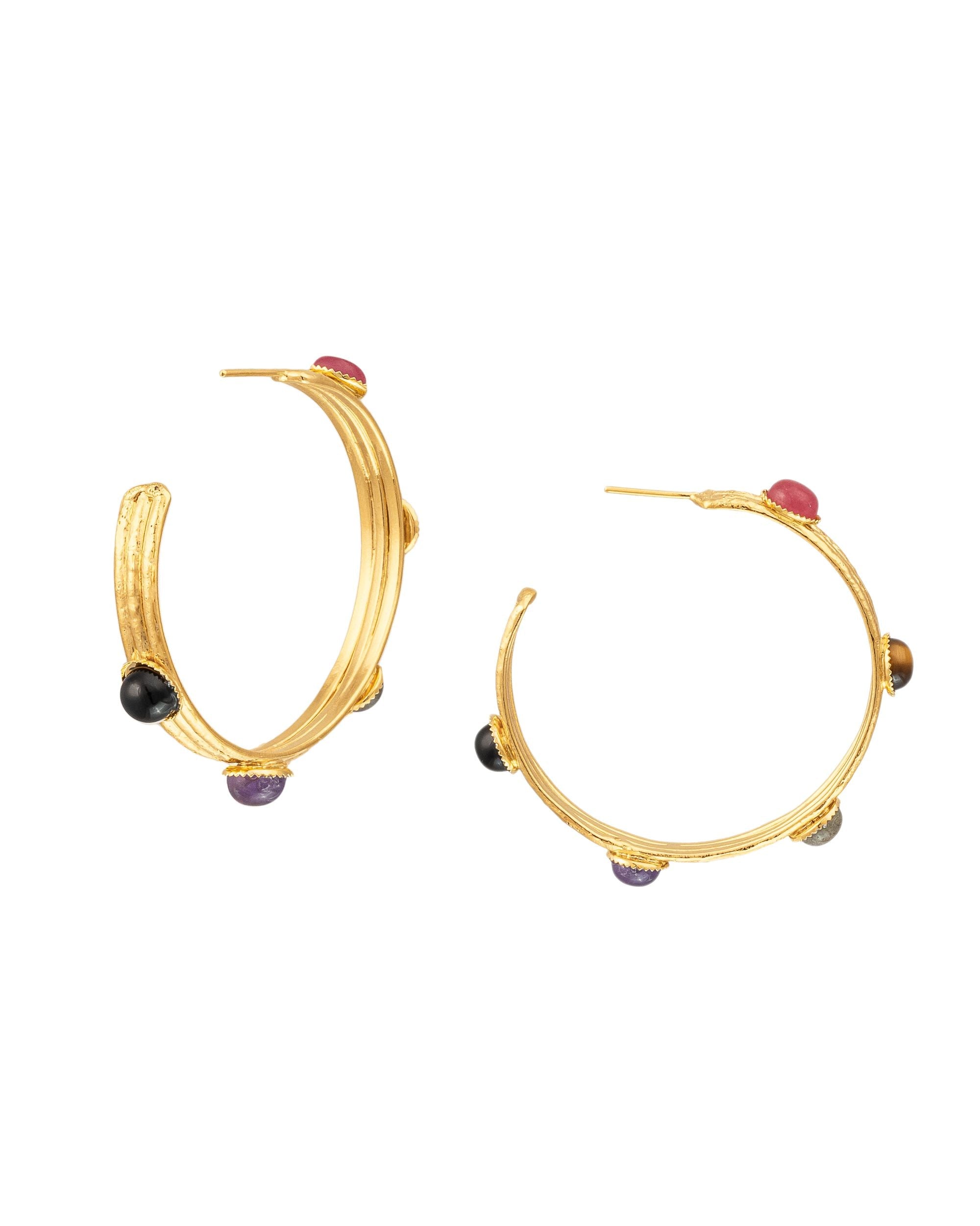 Earrings créoles Liz gilded in fine gold and multi-stones - Multicolor