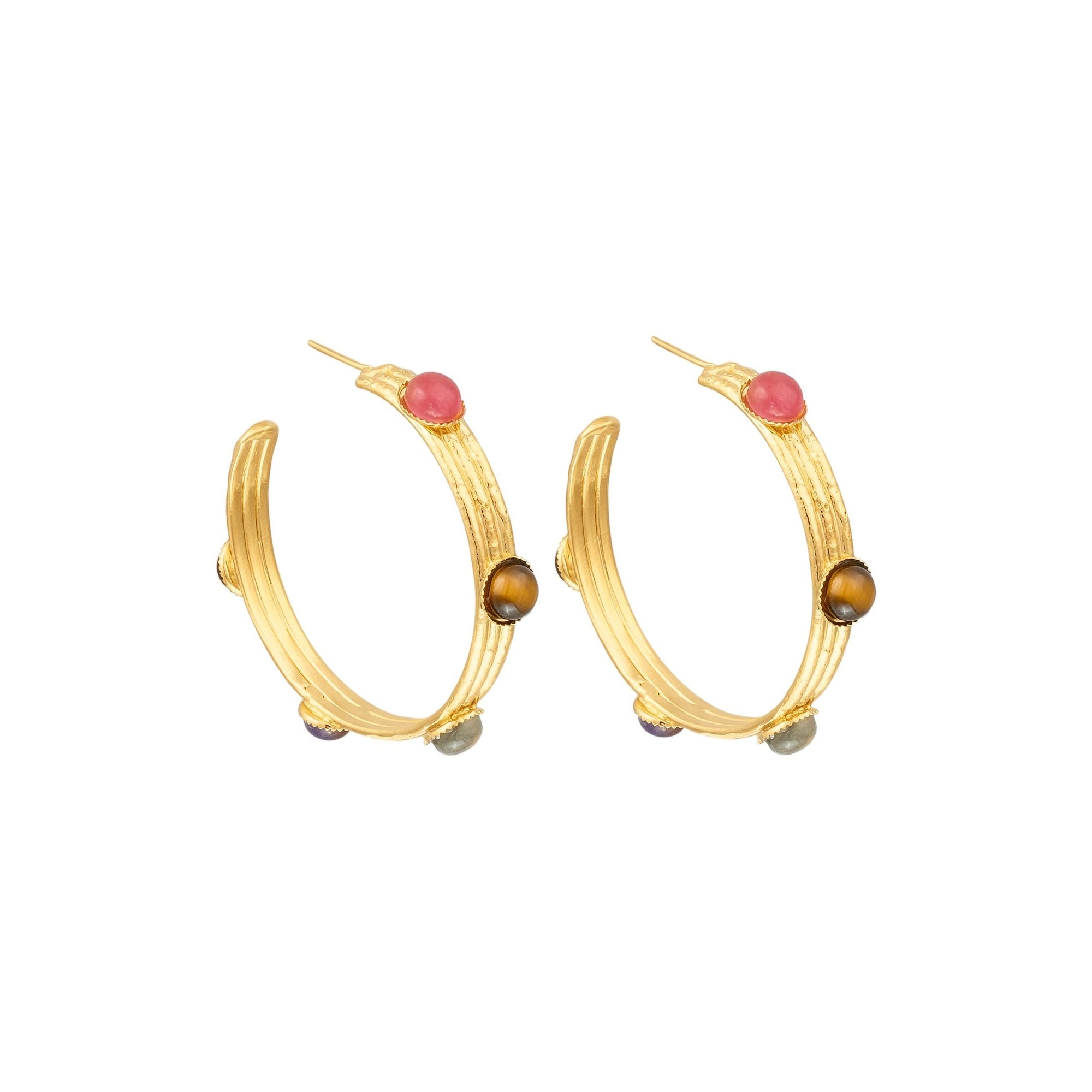 Earrings créoles Liz gilded in fine gold and multi-stones - Multicolor