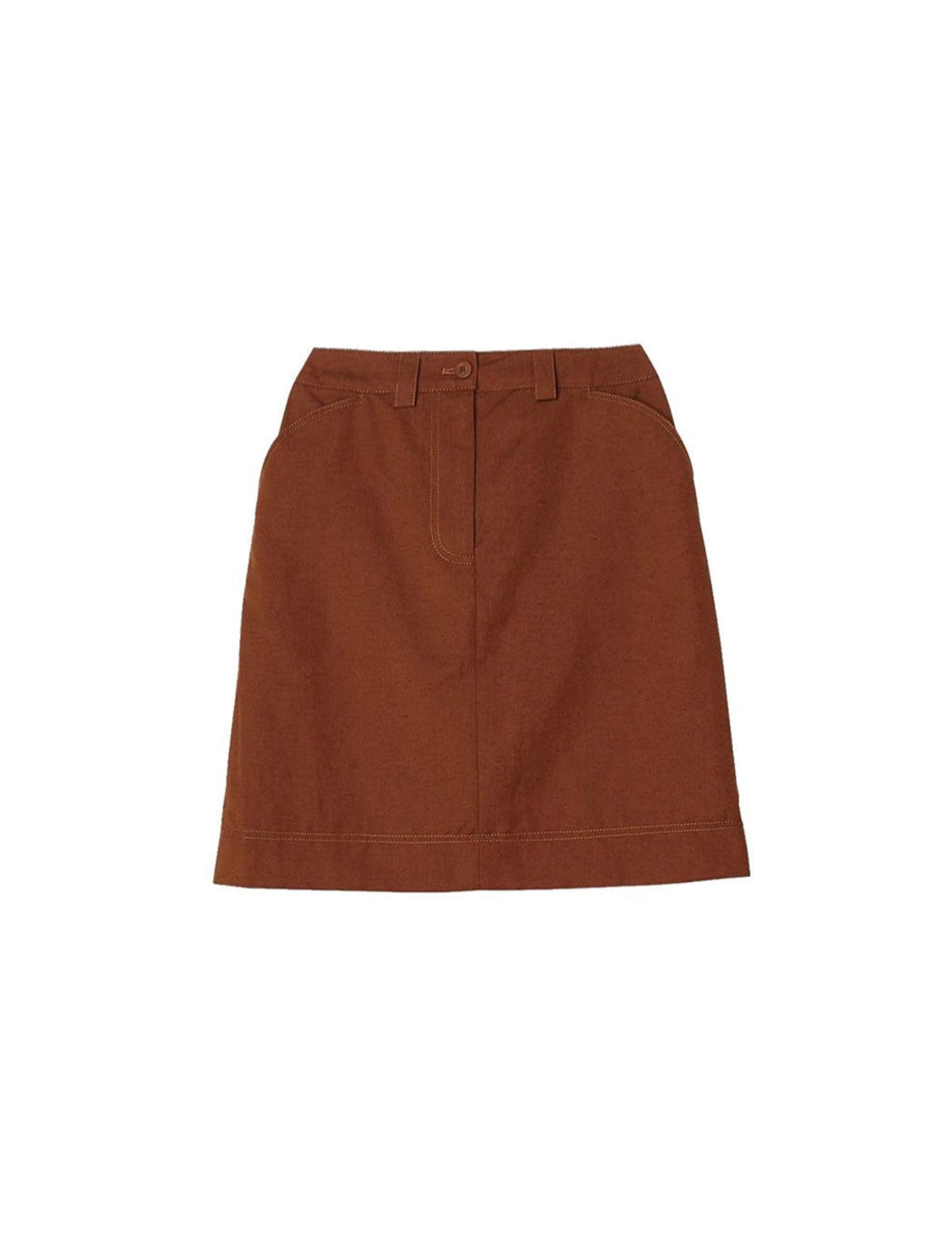 5qty RELIQUAT 65€ 20%  / Jupe droite Anny en lin - Brown