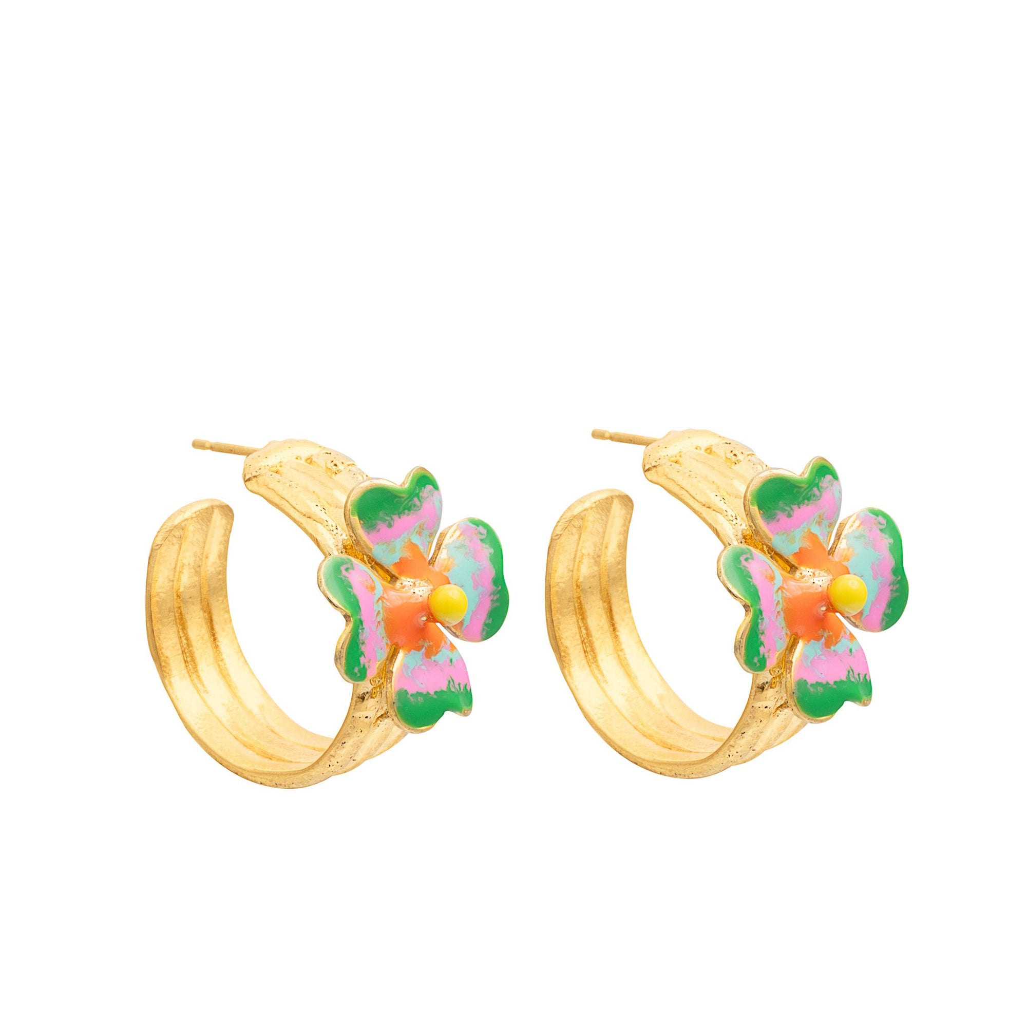 Boucles d'oreilles créoles LuckyLove dorées à l'or fin et émail - Multicolore