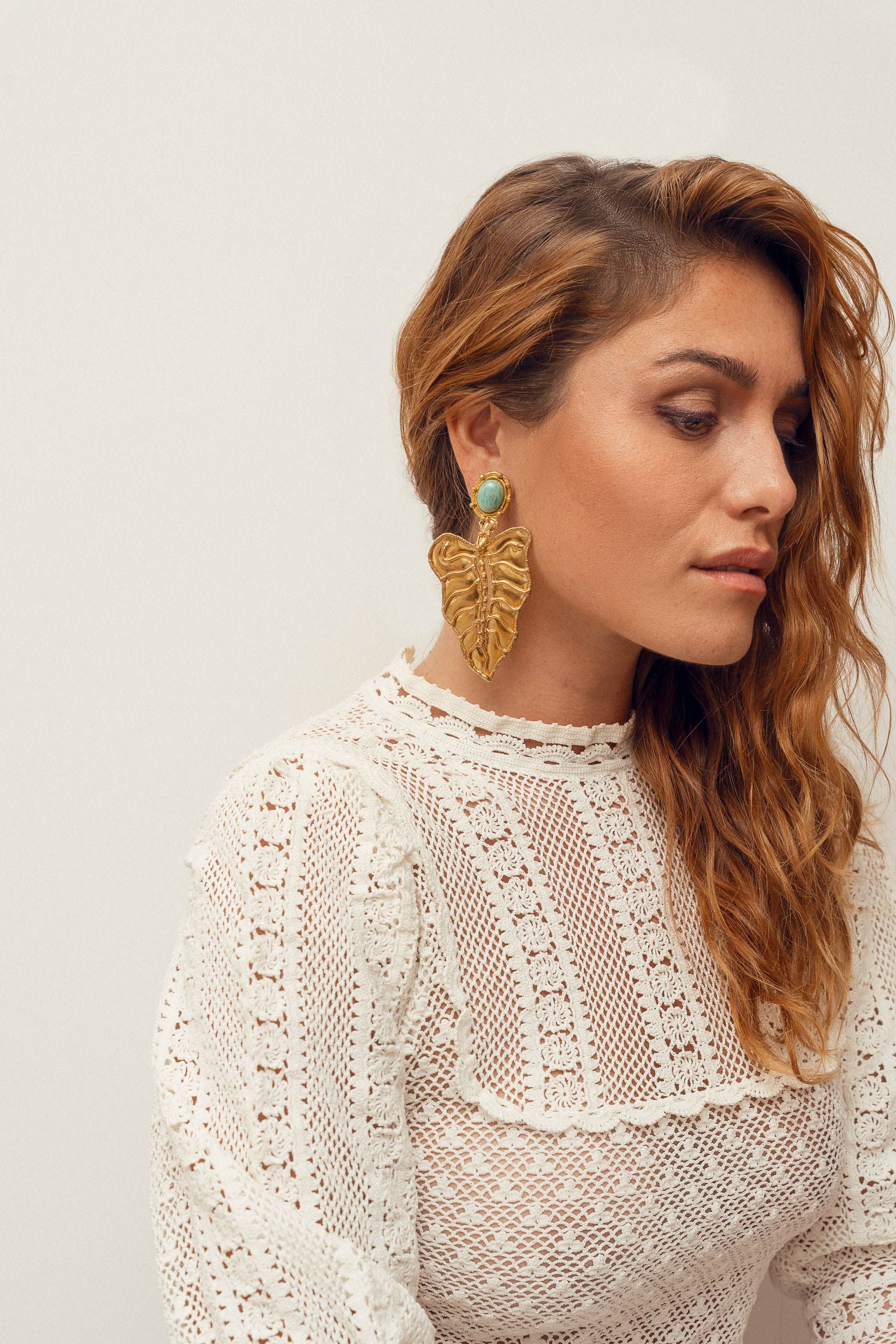Botanica earrings gilded with fine gold and Amazonite - Green