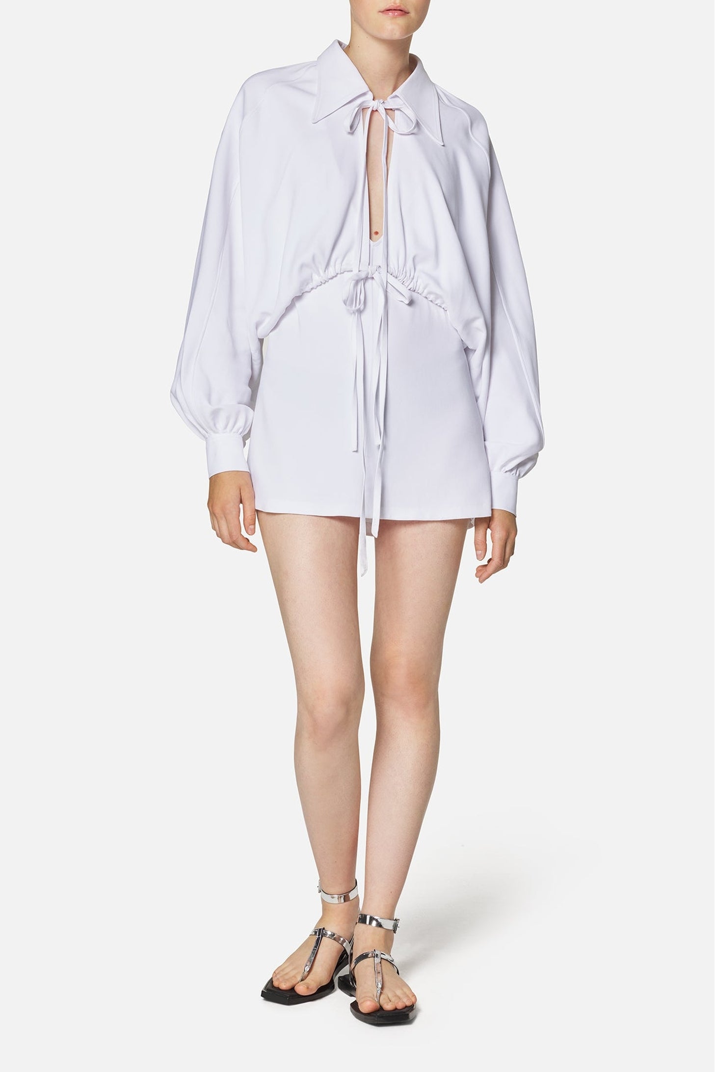 Robe courte avec cordons de serrage - White