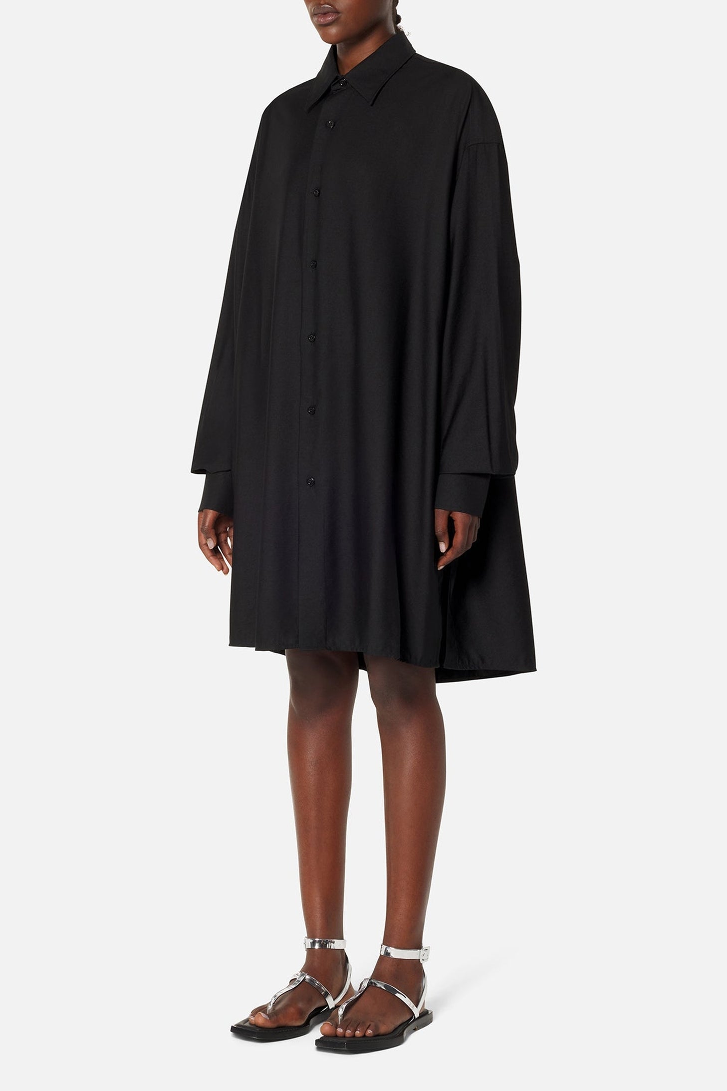 Robe chemise asymétrique à poignets boutonnés - Black