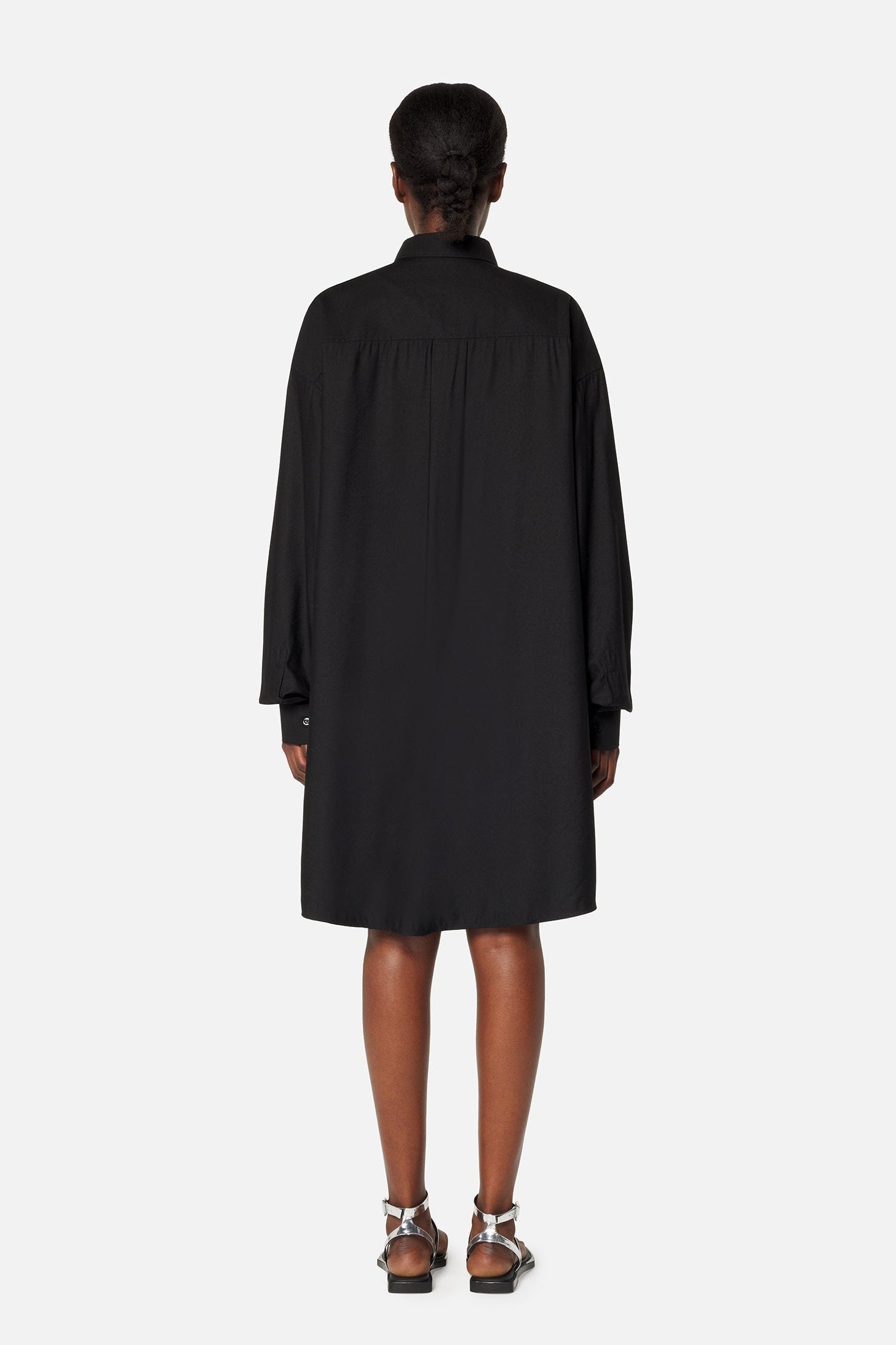 Robe chemise asymétrique à poignets boutonnés - Black