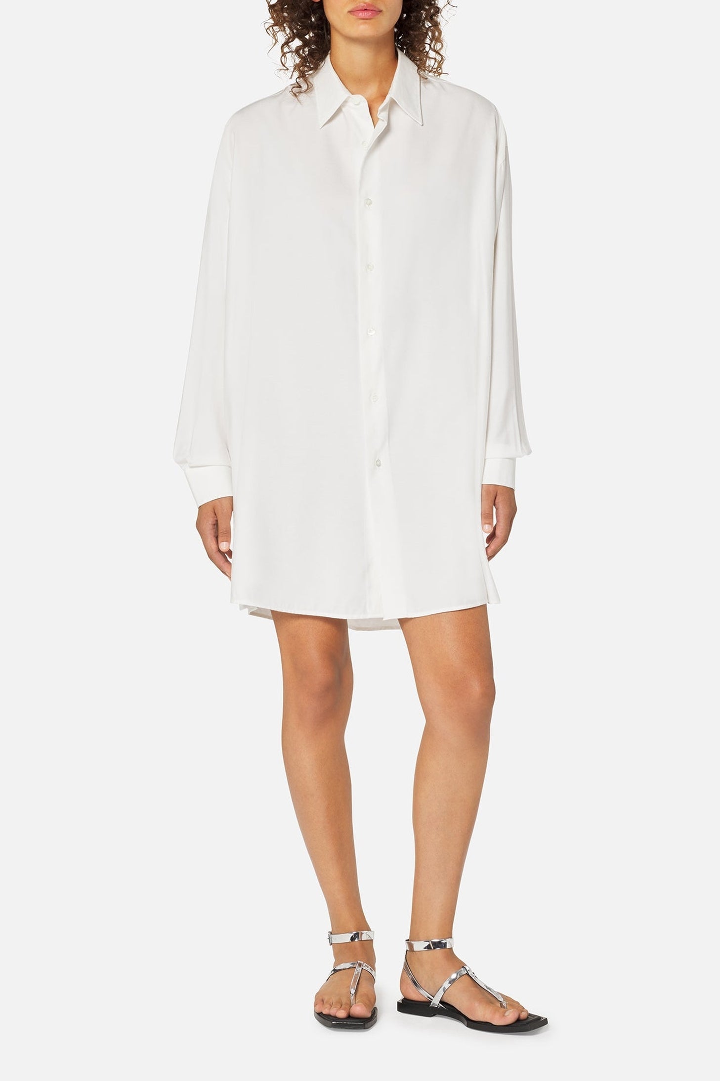 Robe chemise asymétrique à poignets boutonnés - White