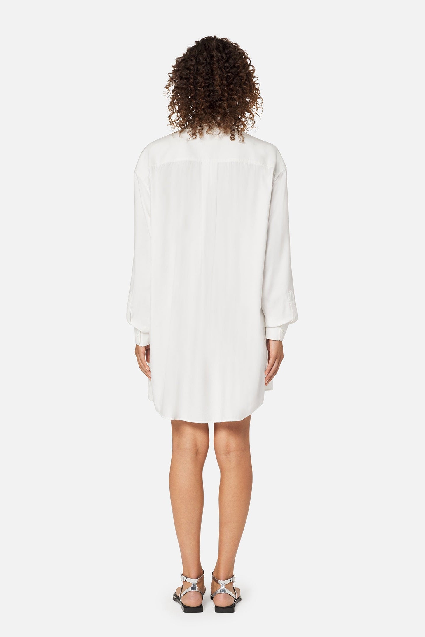 Robe chemise asymétrique à poignets boutonnés - White