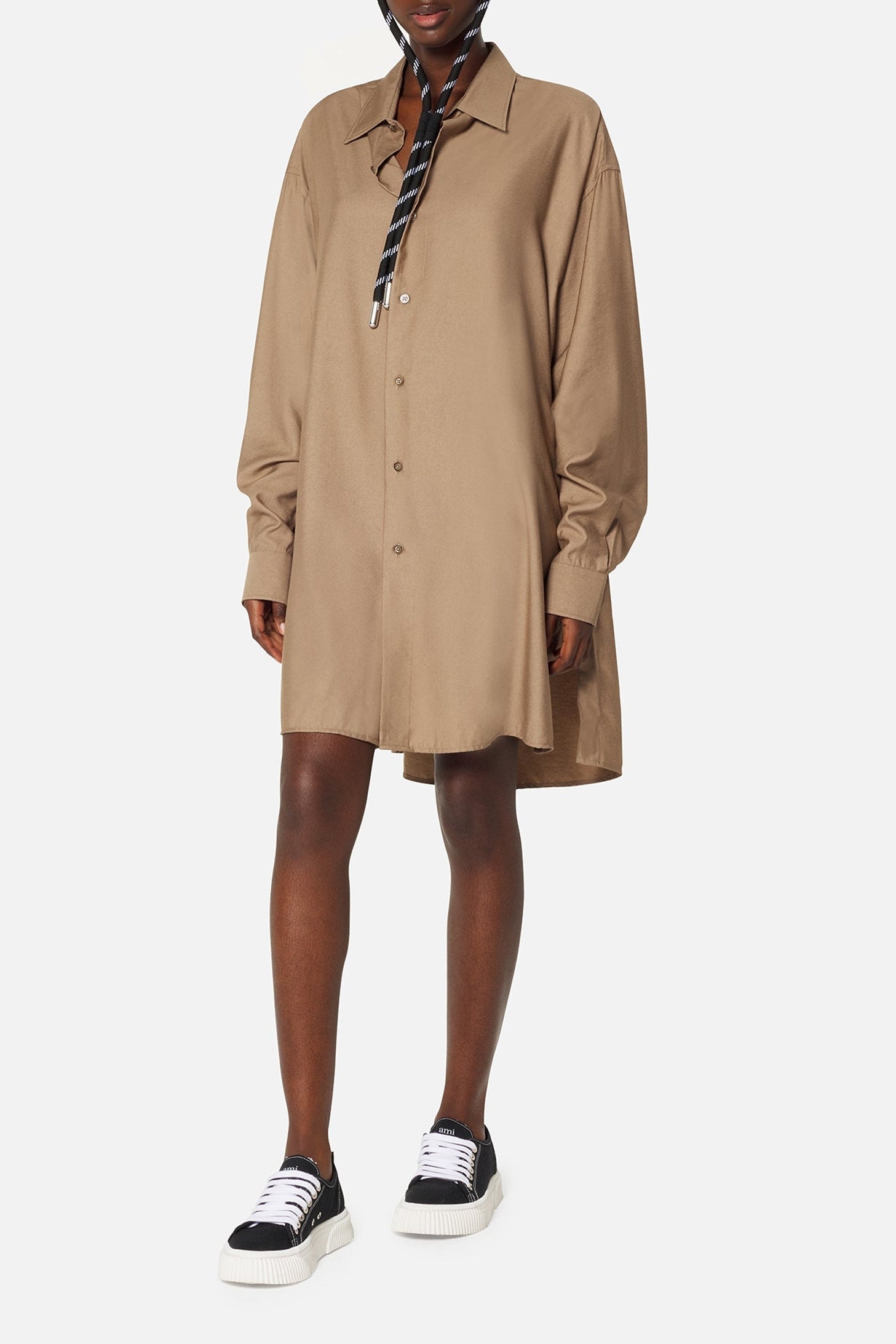 Robe chemise asymétrique à poignets boutonnés - Taupe