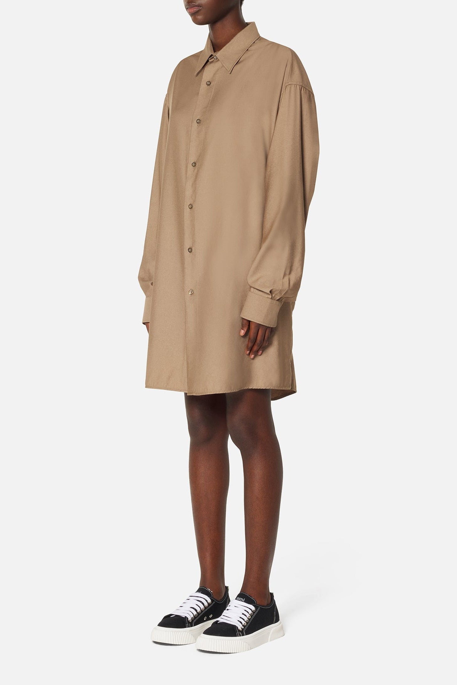 Robe chemise asymétrique à poignets boutonnés - Taupe