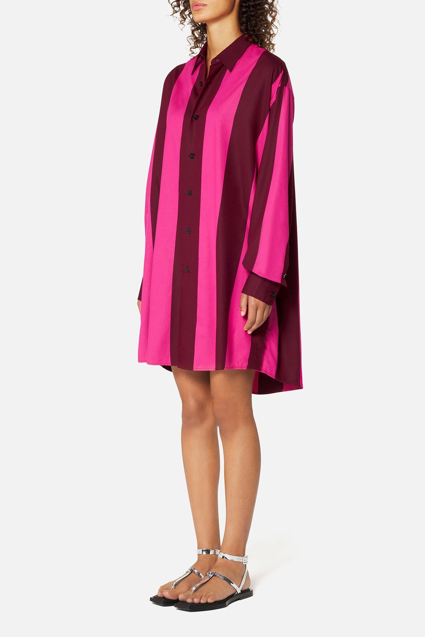 Robe chemise à rayures épaisses - Bordeaux & Fuchsia