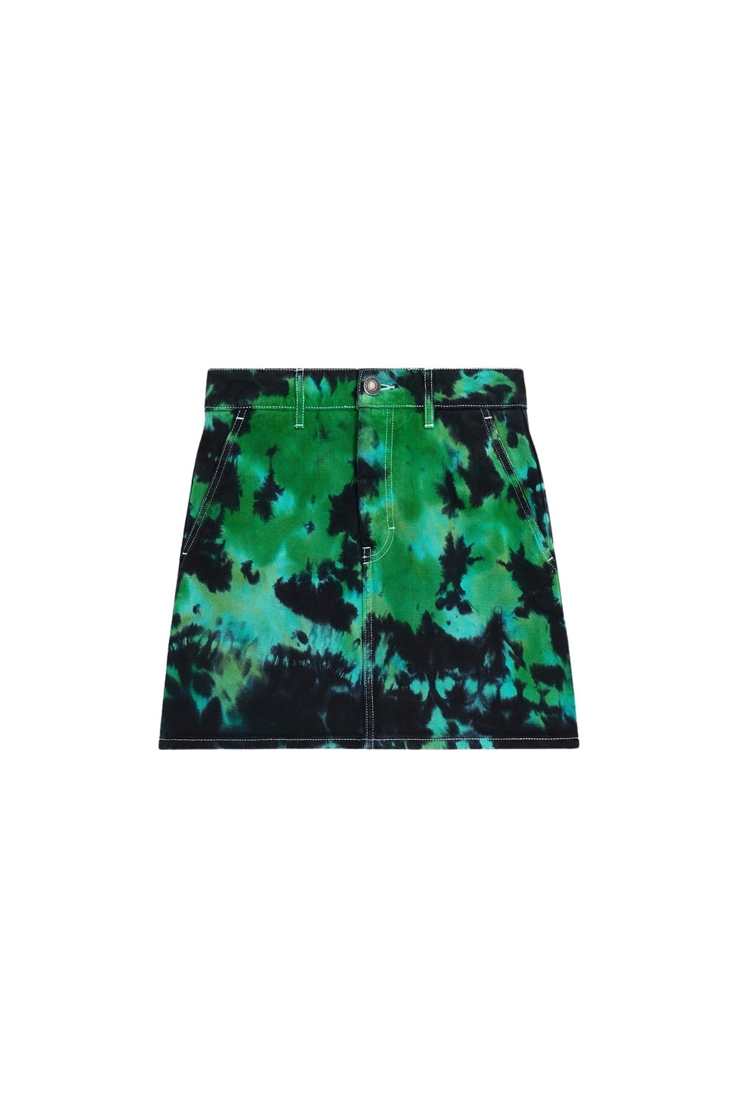 Jupe courte tie and dye en denim - Green & White