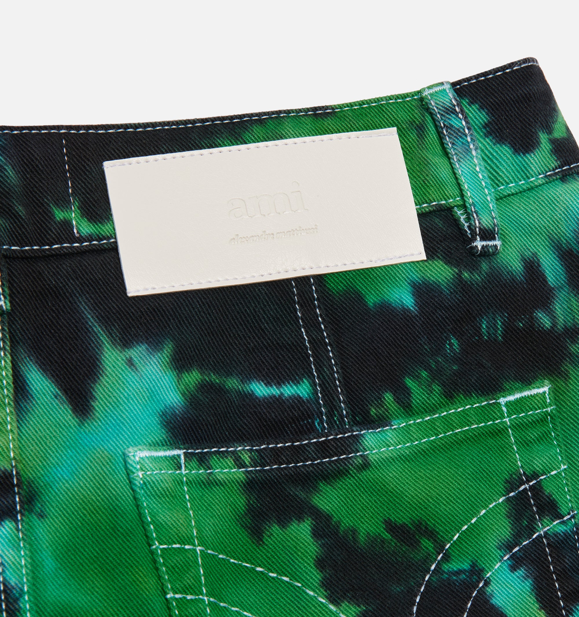 Jupe courte tie and dye en denim - Green & White