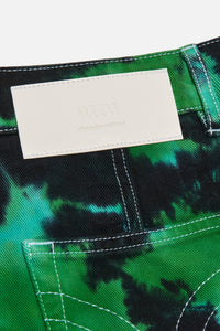 Jupe courte tie and dye en denim - Green & White