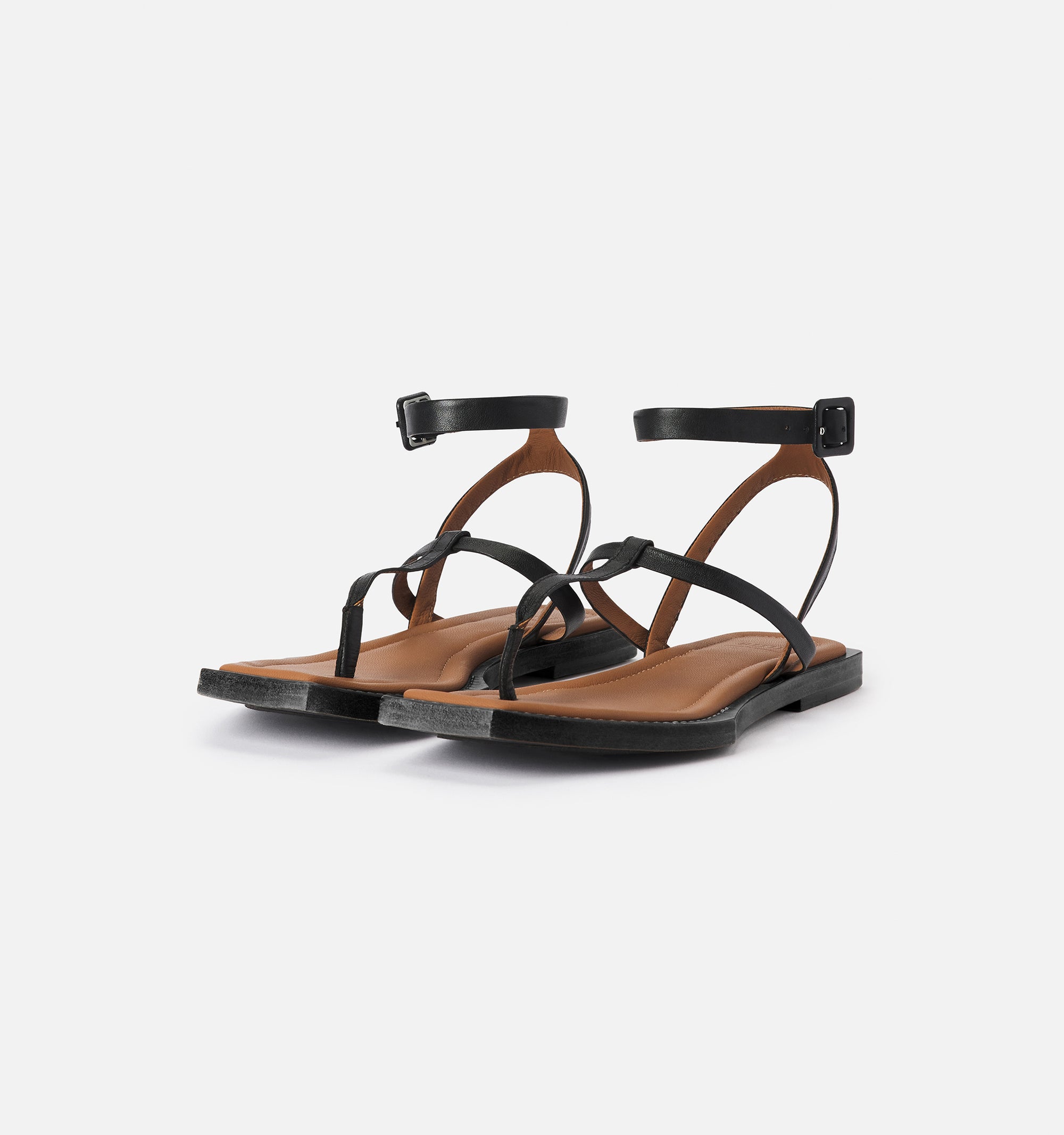 Sandales plates avec bride en cuir - Black