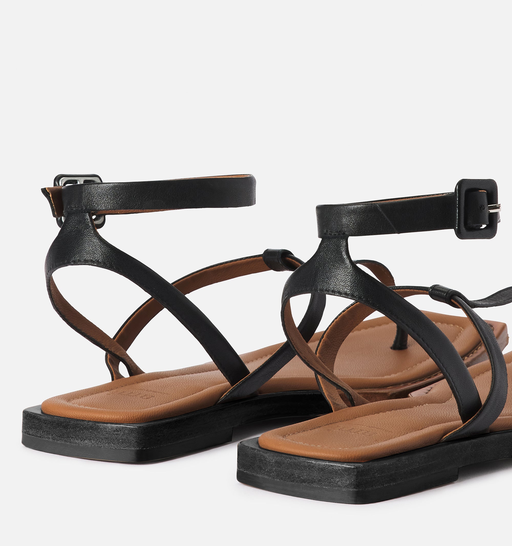 Sandales plates avec bride en cuir - Black