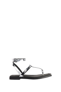Sandales plates avec bride en cuir - Silver