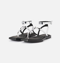 Sandales plates avec bride en cuir - Silver