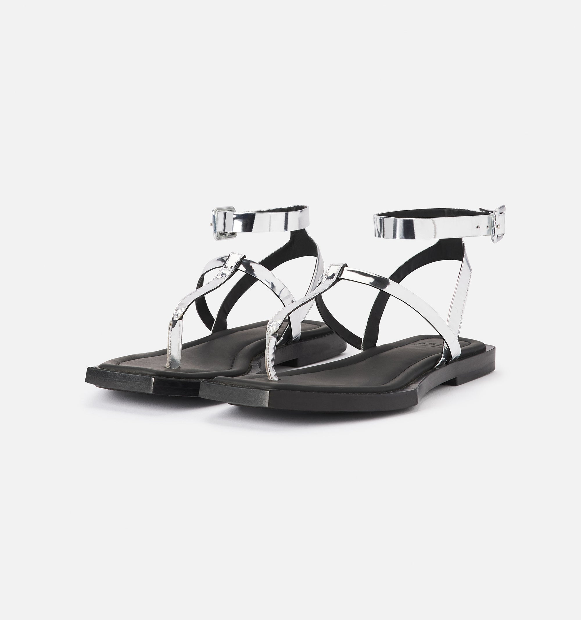 Sandales plates avec bride en cuir - Silver