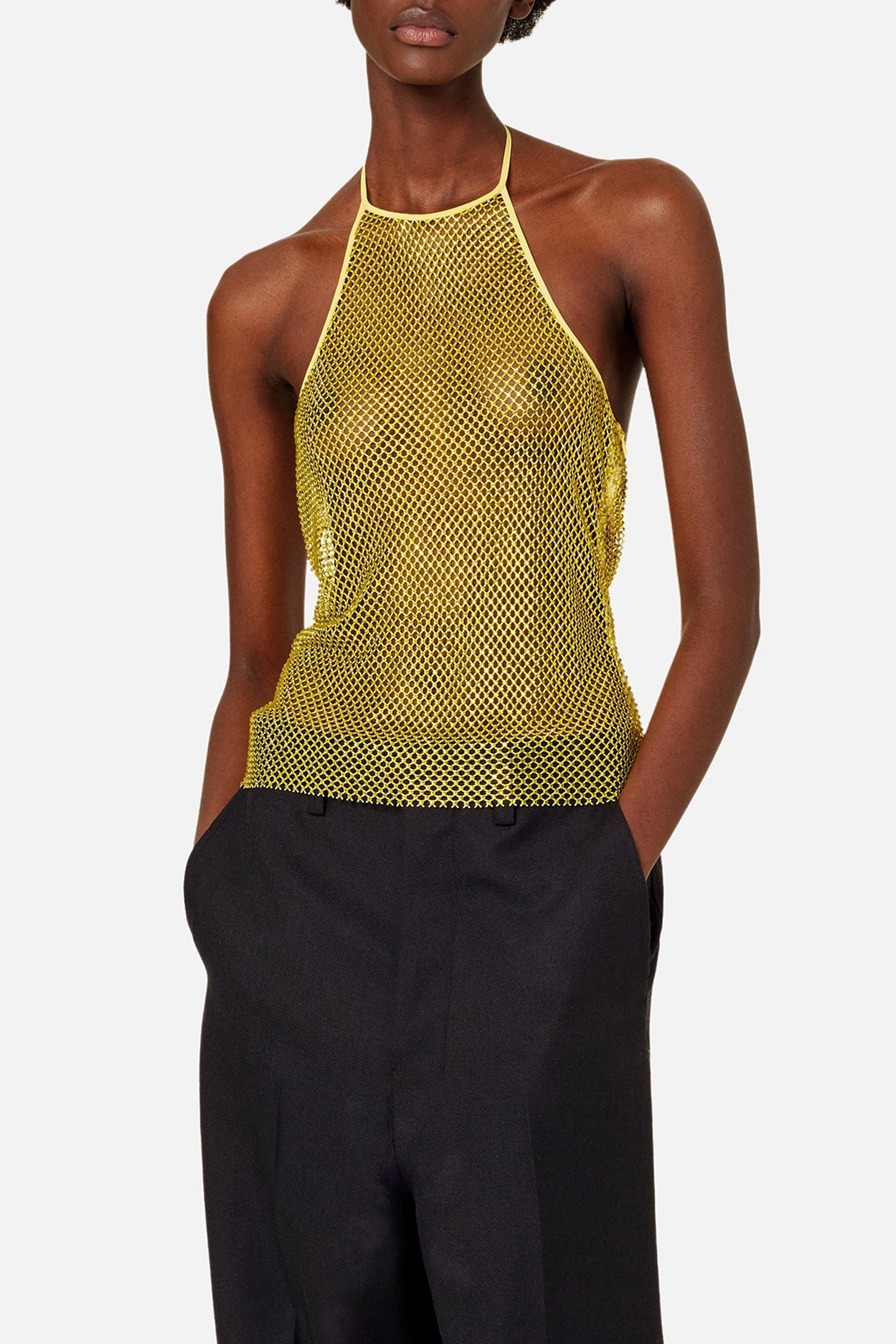 Débardeur dos nu à strass en resille - Pale Yellow
