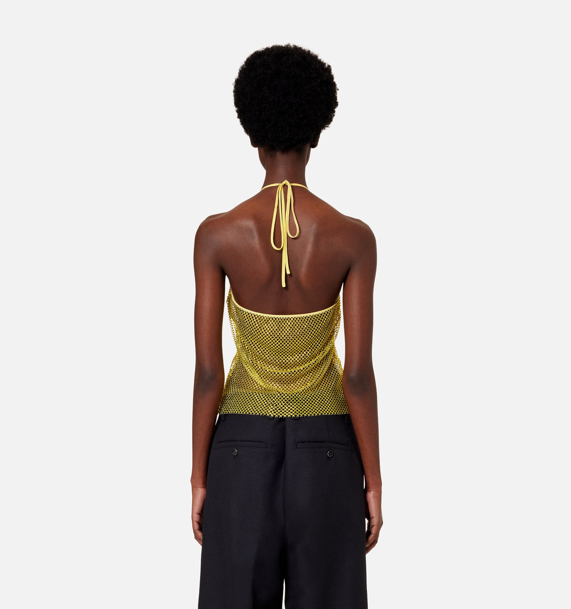 Débardeur dos nu à strass en resille - Pale Yellow
